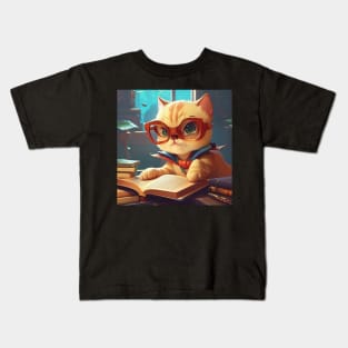 Cute Cat Reading Book Kids T-Shirt